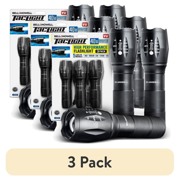 (3 pack) Taclight Tactical Flashlight 3 Pack Weatherproof Aircraft Grade Aluminum Construction, 5 Light Modes with 50,000 Hour Cree LEDs, 40x Brighter – As Seen on TV