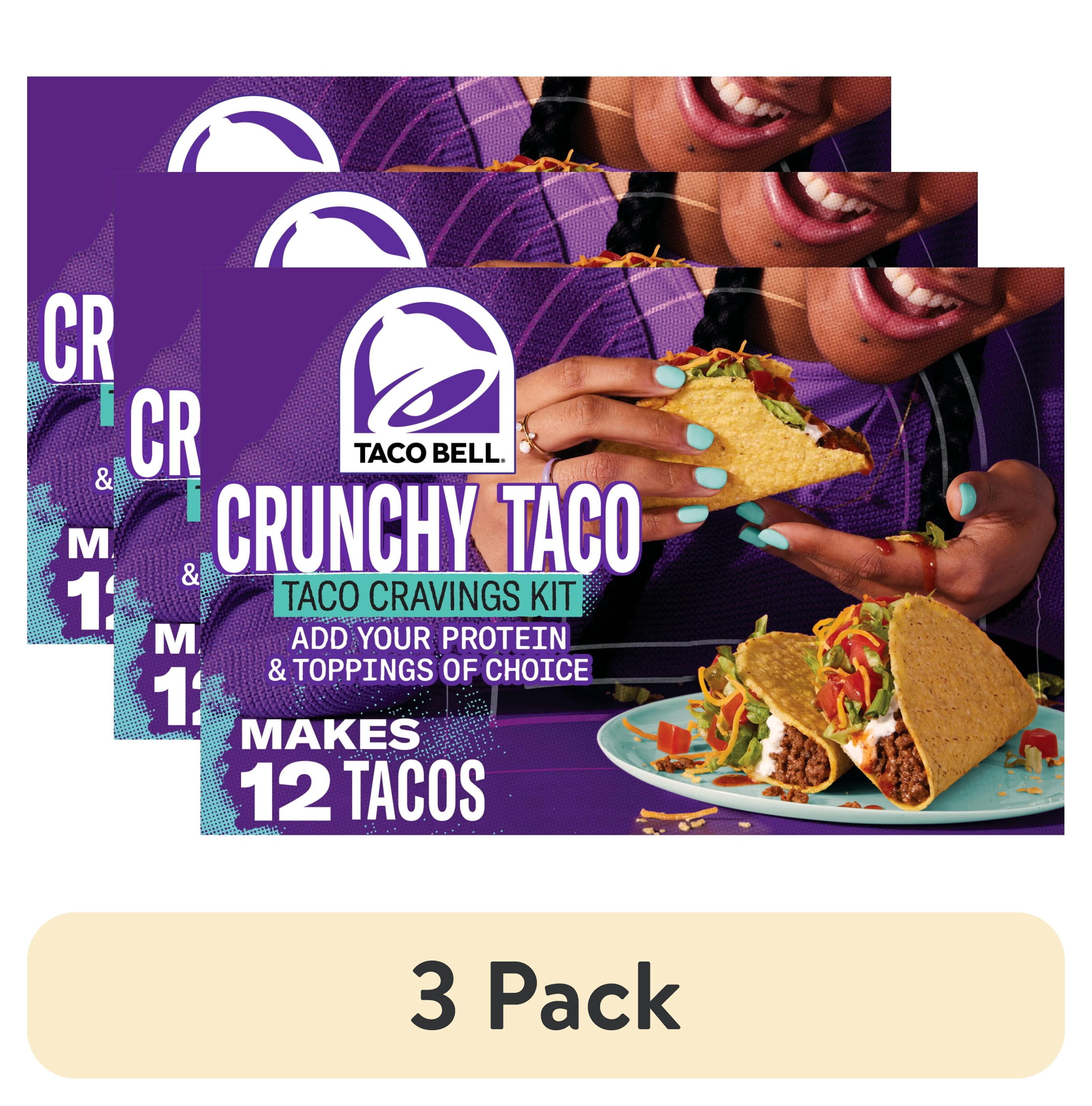 (3 pack) Taco Bell Crunchy Taco Cravings Kit with 12 Crunchy Taco Shells, Taco Bell Mild Sauce & Seasoning, 8.85 oz Box