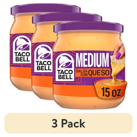 (3 pack) Taco Bell Medium Salsa Con Queso Cheese Dip, 16 oz Jar, Shelf-Stable