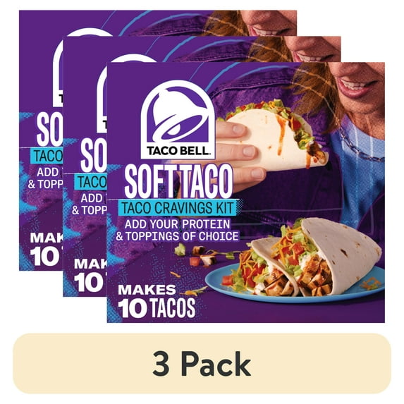 (3 pack) Taco Bell Soft Taco Cravings Kit with 10 Soft Tortillas, Mild Sauce & Seasoning, 14.8 oz Box, Shelf-Stable, Contains: Wheat