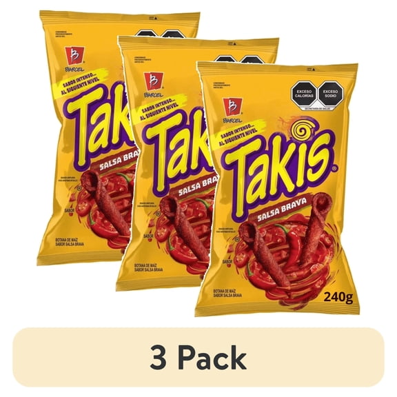 (3 pack) Takis Barcel Salsa Brava Flavor Rolled Corn Tortilla Chips, 240g (8.5 oz) Bag