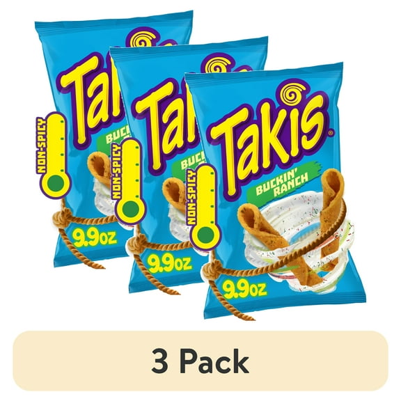(3 pack) Takis Buckin' Ranch 9.9 oz Sharing Size Bag, Ranch Rolled Tortilla Chips