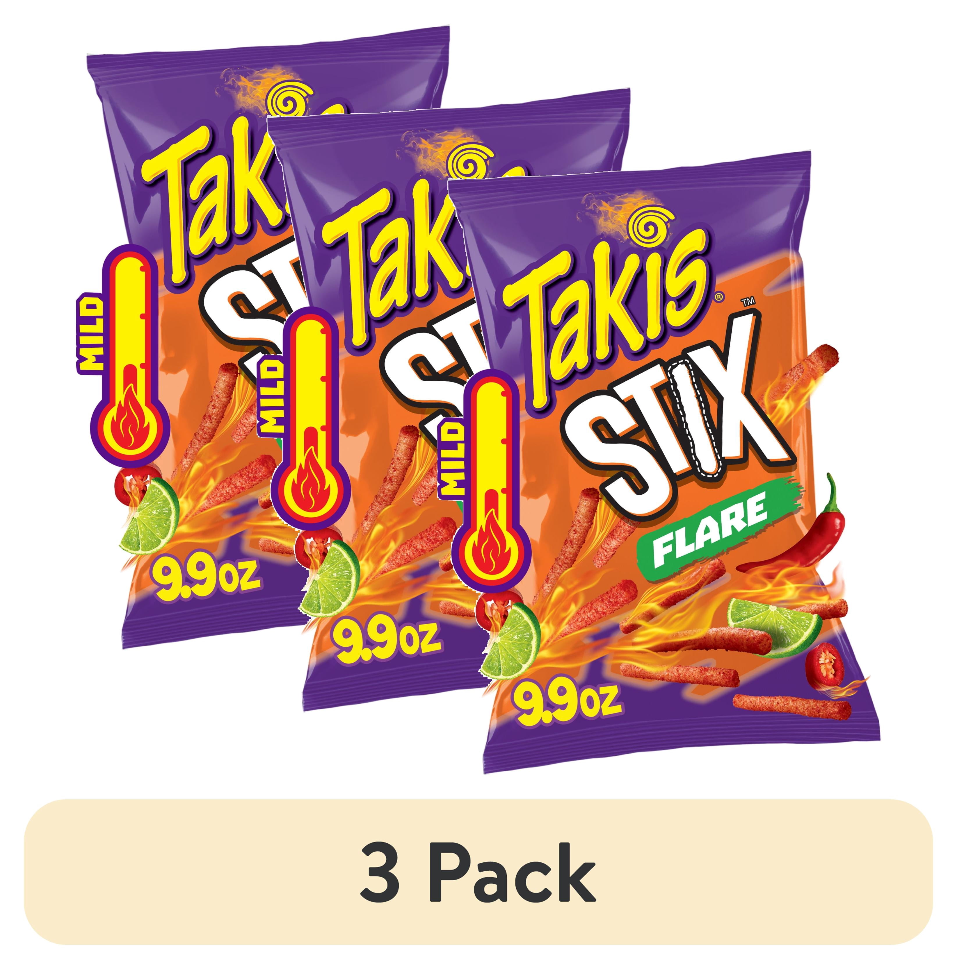 (3 pack) Takis Flare Stix 9.9 oz Sharing Size Bag, Chili Pepper & Lime Corn Snack Sticks