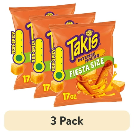 (3 pack) Takis Intense Nacho 17 oz Fiesta Size Bag, Cheese Rolled Tortilla Chips