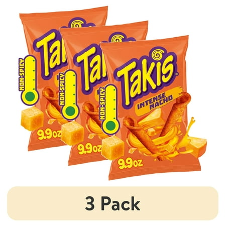(3 pack) Takis Intense Nacho 9.9 oz Sharing Size Bag, Cheese Rolled Tortilla Chips