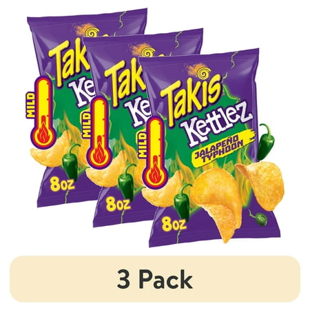 (3 pack) Takis Jalapeno Typhoon Kettlez 8 oz Sharing Size Bag, Jalapeno Kettle-Cooked Potato Chips