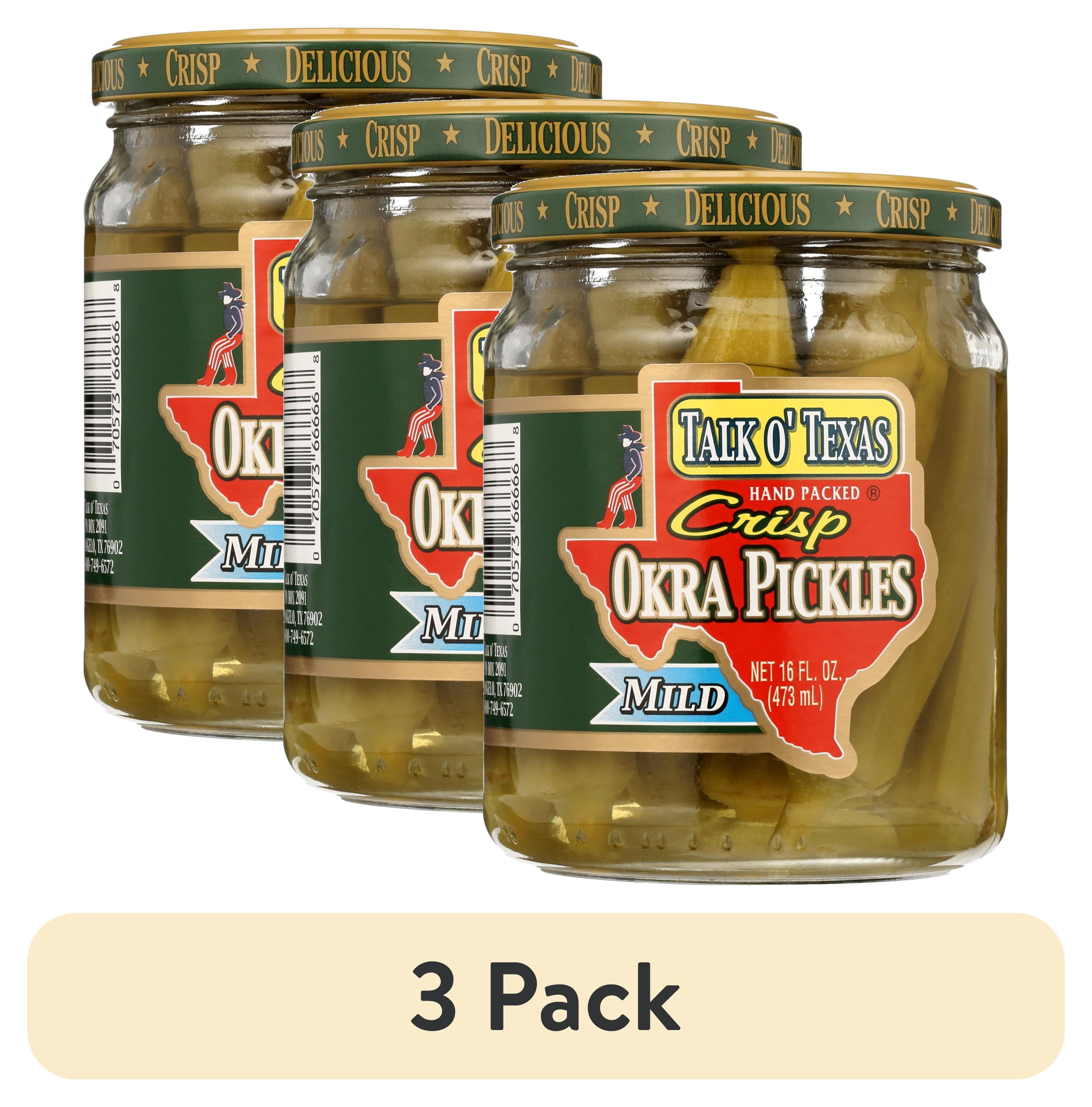(3 pack) Talk O' Texas Mild Okra Pickles, 16 fl oz