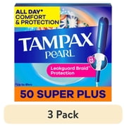 3 pack Tampax Pearl Tampons with LeakGuard Braid, Super Plus Absorbency, 50 Count