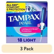 3 pack Tampax Pearl Tampons with LeakGuard Braid, Light Absorbency, 18 Count