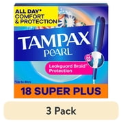 عبوة من 3 سدادات قطنية من Tampax Pearl مع جديلة LeakGuard، قدرة امتصاص فائقة، 18 قطعة