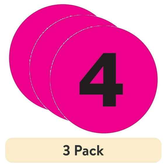 (3 pack) Tape Logic® Permanent Inventory Labels, DL1361, Number 4, Round, 4", Fluorescent Pink, Roll Of 500