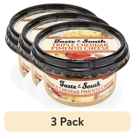 (3 pack) Taste of the South Triple Cheddar Pimento Cheese, 10 oz (Tub, Spread, Refrigerated)