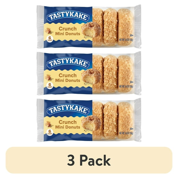 (3 pack) Tastykake Crunch Mini Donuts, 6 Portable Coconut Crunch Topped Donuts
