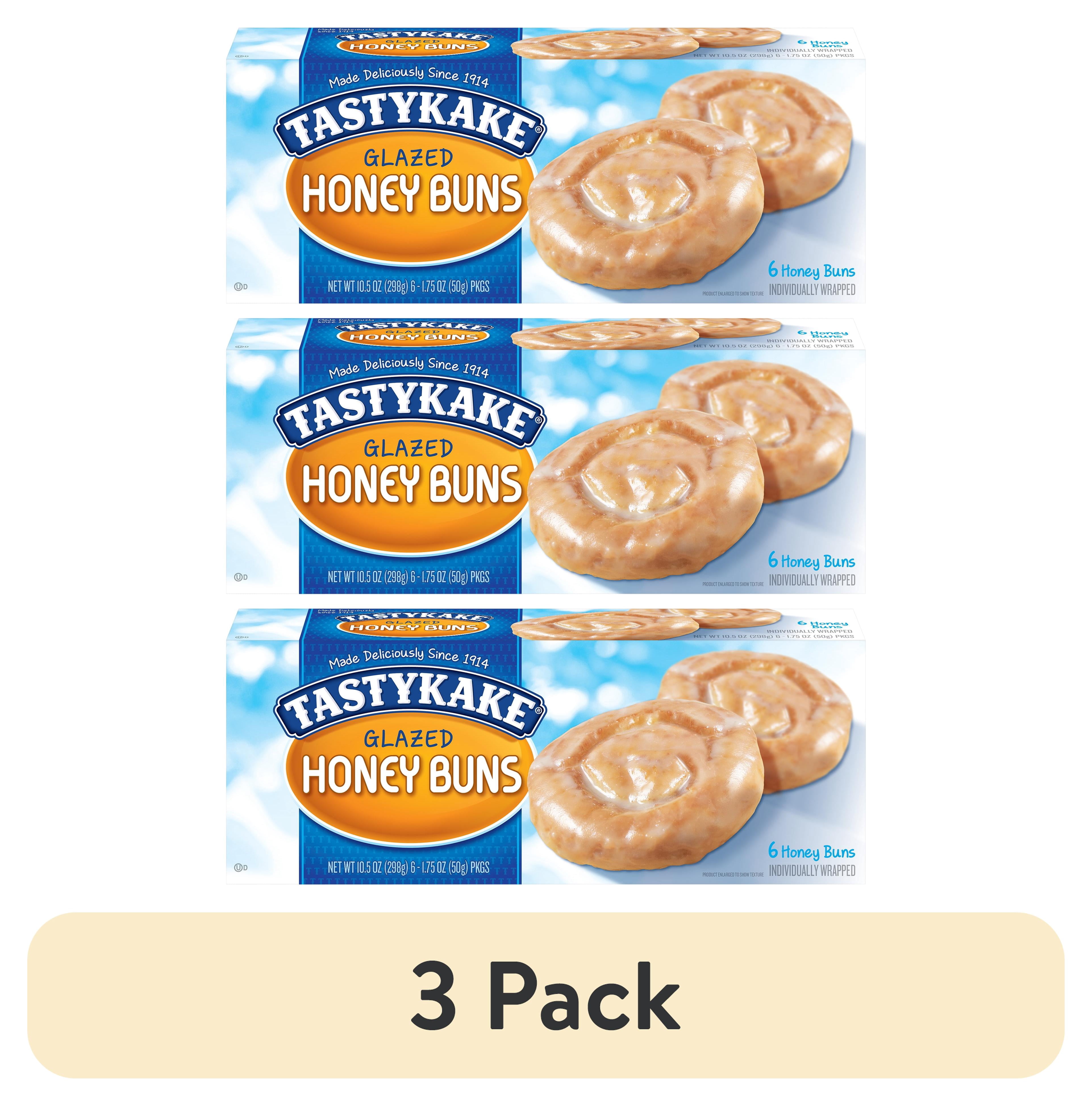 (3 pack) Tastykake Glazed Honey Buns, 6 Count, Individually Wrapped Pastries
