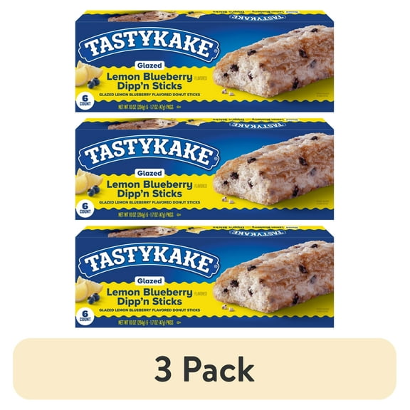 (3 pack) Tastykake Glazed Lemon Blueberry Dipp'n Sticks, 10 oz (6 Count), Shelf-Stable