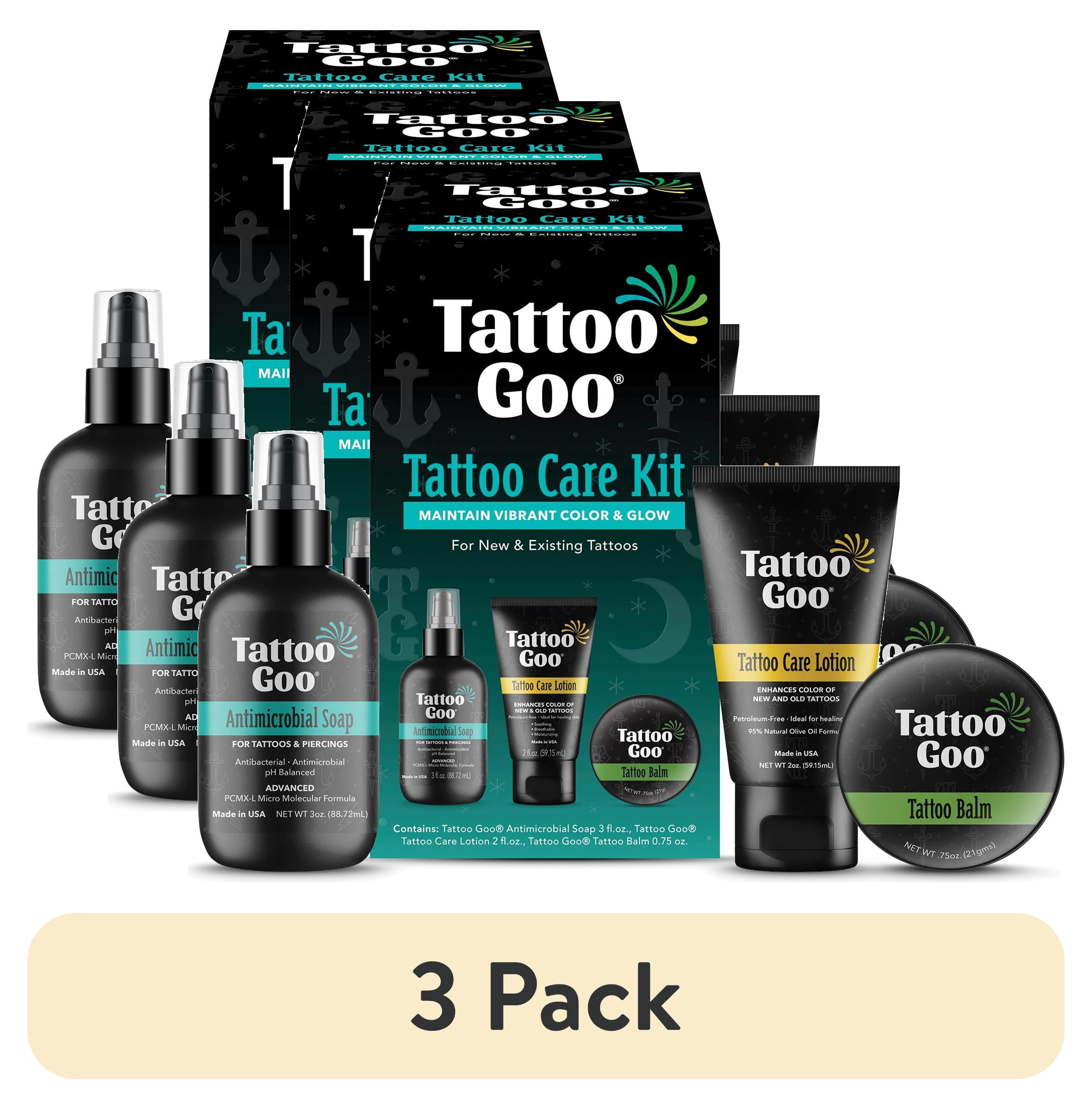 (3 pack) Tattoo Goo Tattoo Care Kit with Antimicrobial Soap, Tattoo Balm & Tattoo Lotion
