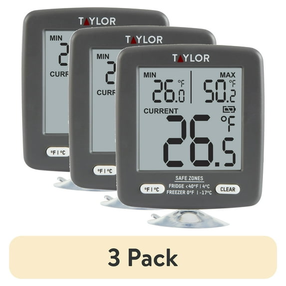 (3 pack) Taylor Digital Safety Zone Plastic Appliance Thermometer for Refrigerators and Freezers, Black