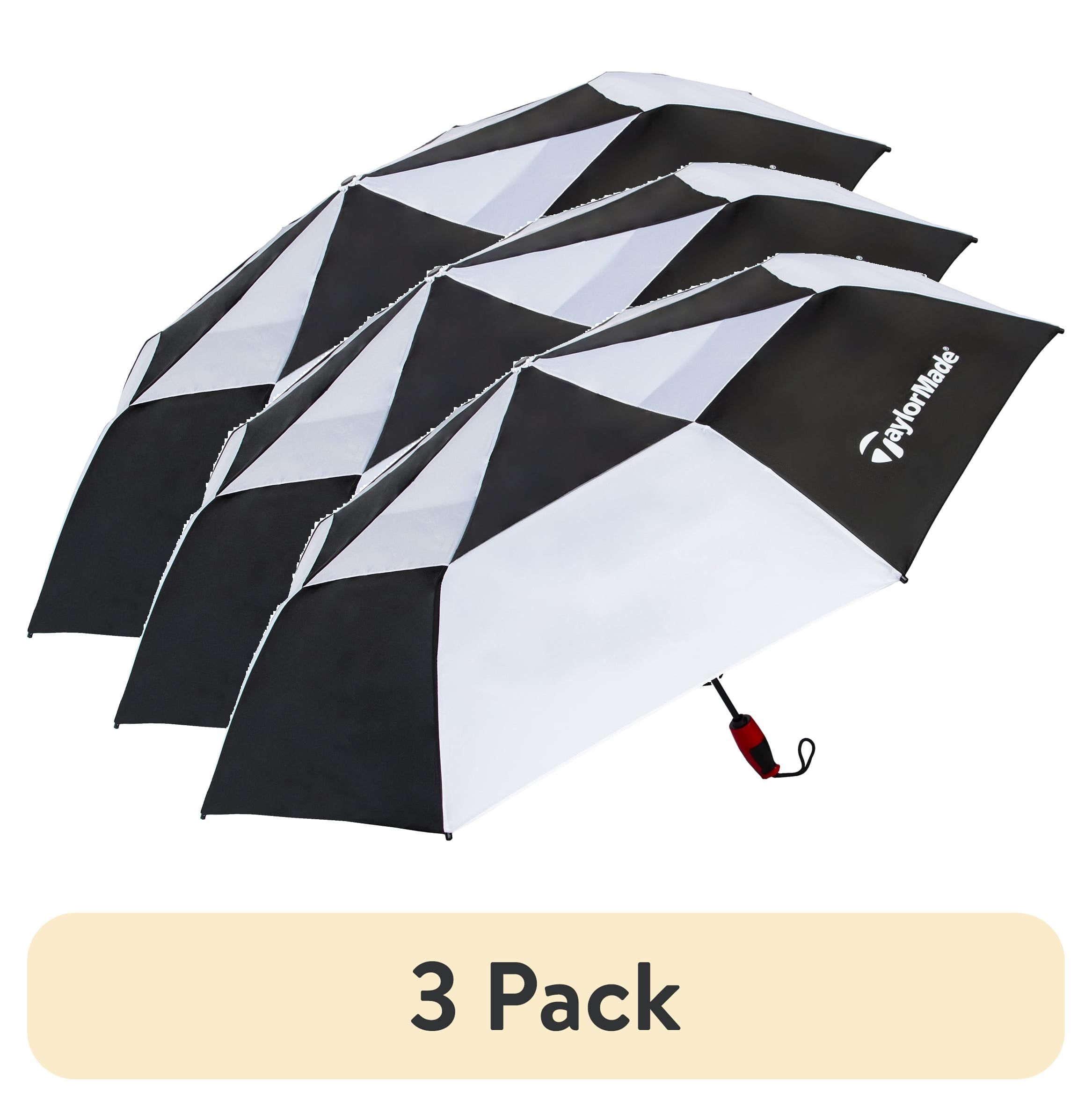 (3 pack) TaylorMade Vortexvent Compact Golf Umbrella, 47 inch, Black, White
