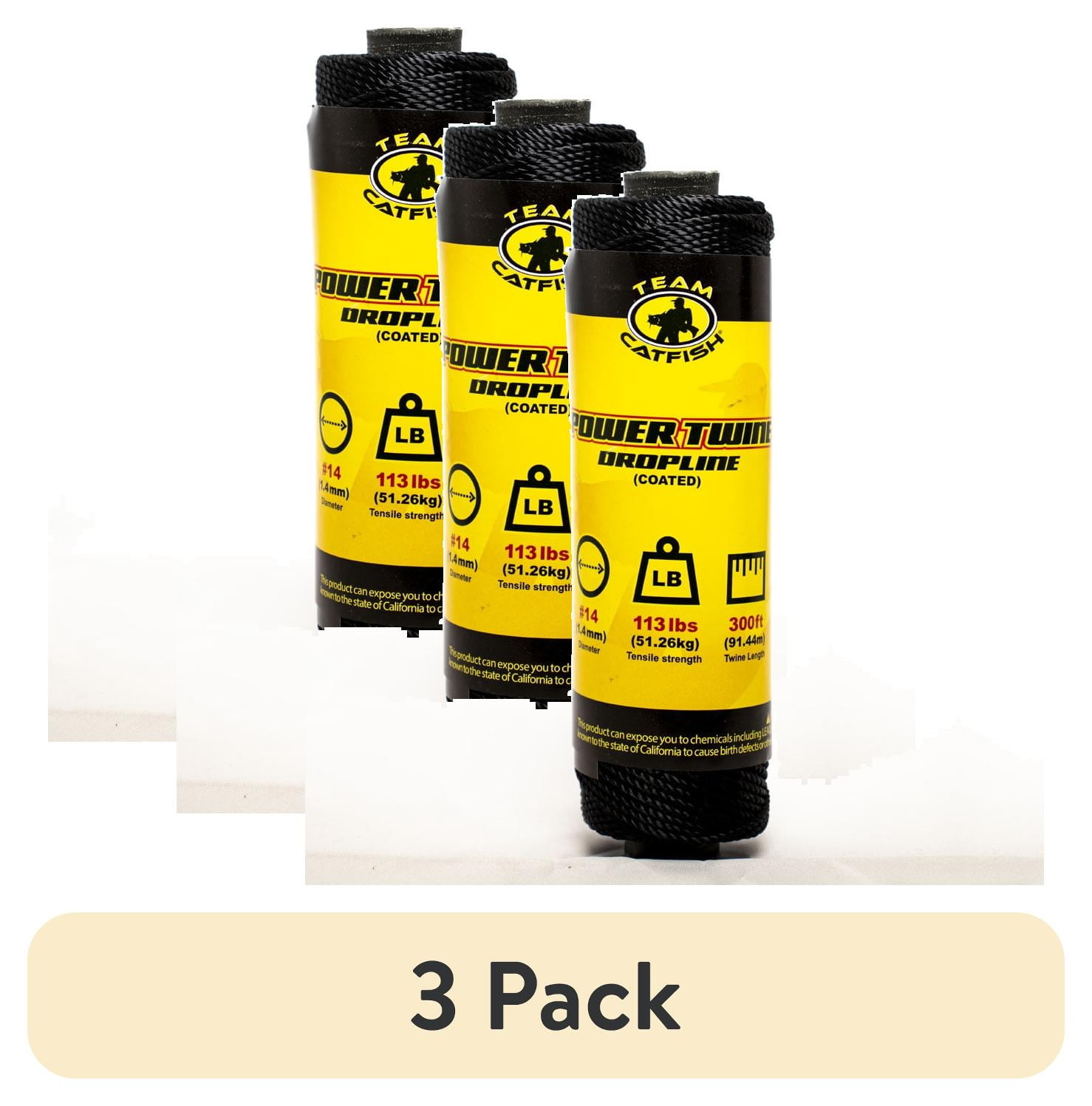 (3 pack) Team Catfish Power Twine 300ft, 113lb Test Coated Black