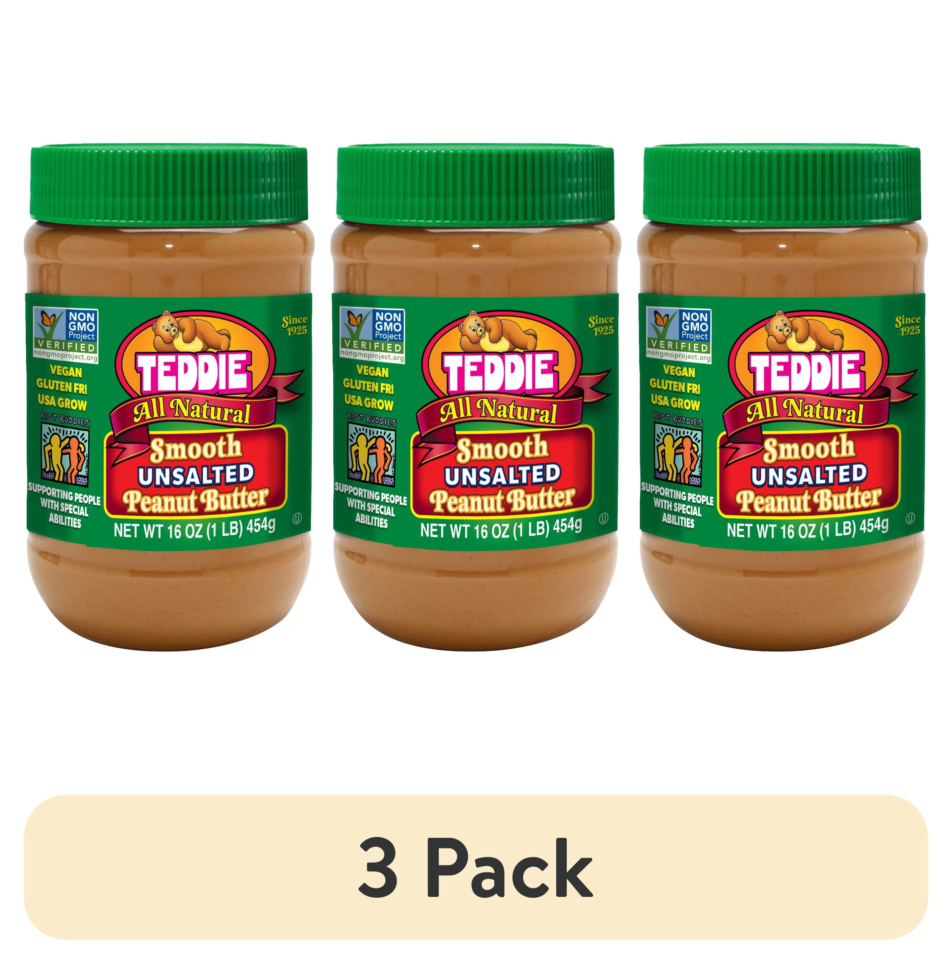 (3 pack) Teddie All Natural Smooth Unsalted Peanut Butter, 16 oz