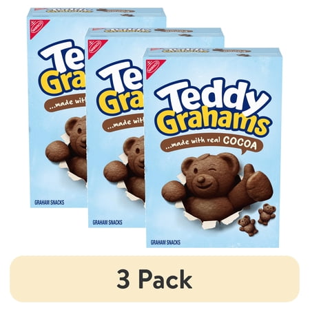 (3 pack) TEDDY GRAHAMS Chocolate Graham Snacks, Kids Snacks, 10 oz