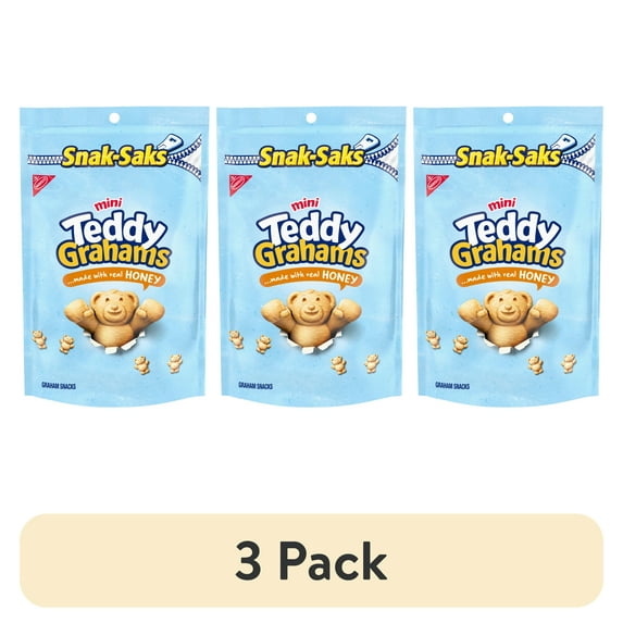 (3 pack) TEDDY GRAHAMS Mini Honey Graham Snacks, Kids Snacks, 8 oz