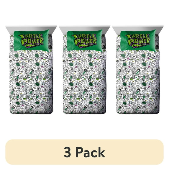 (3 pack) Teenage Mutant Ninja Turtles Kids 4-Piece Full Sheet Set, Microfiber, White, Nickelodeon