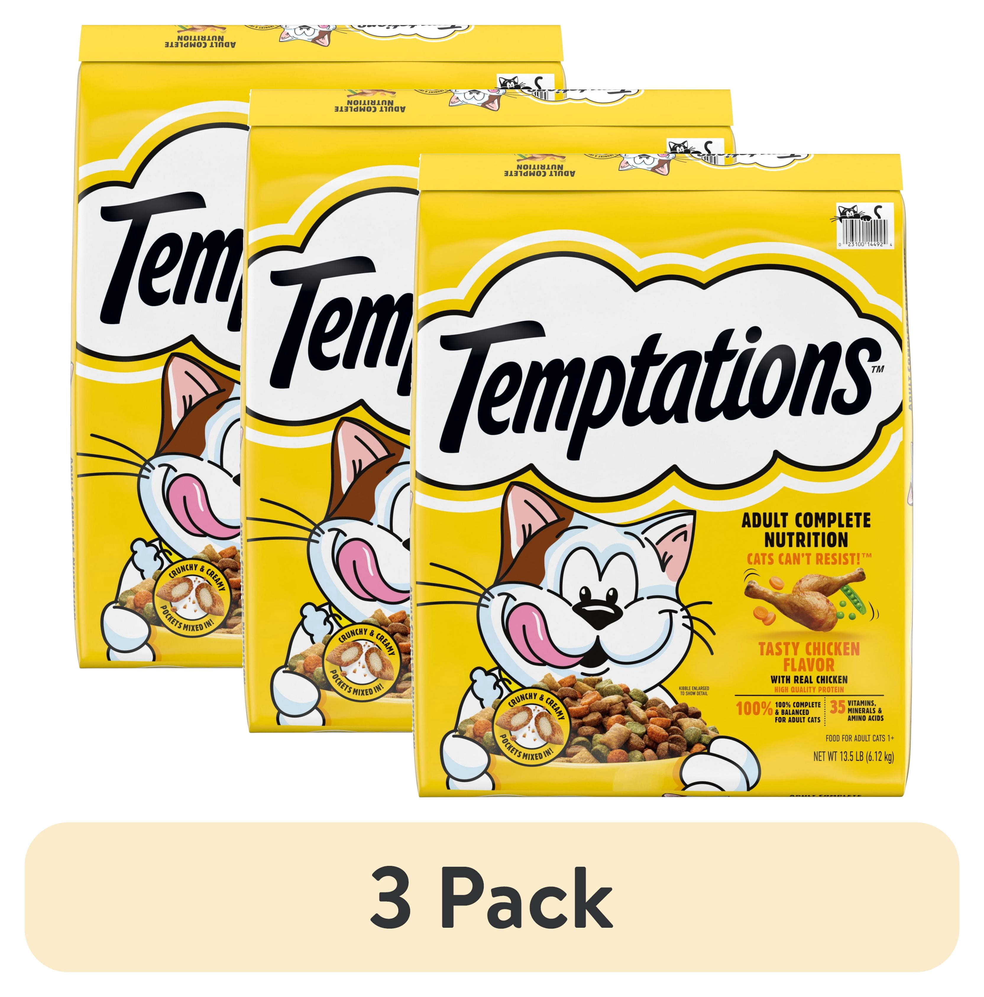 (3 pack) Temptations Adult Dry Cat Food Tasty Chicken Flavor, 13.5 Lb Bag