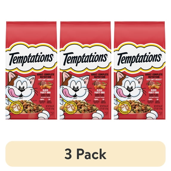 (3 pack) Temptations Block Party Bbq Dry Cat Food, 3.15 Lb Bag