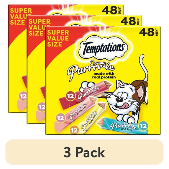(3 pack) Temptations Creamy Puree With Beef Liver, Salmon, Chicken, And Tuna Variety Pack Of Lickable Cat Treats