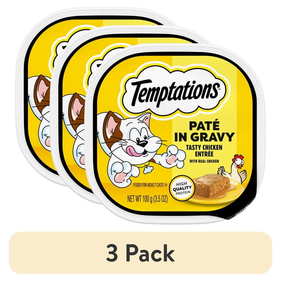 (3 pack) Temptations Pate In Gravy Chicken Flavor Wet Cat Food, 3.5 Oz