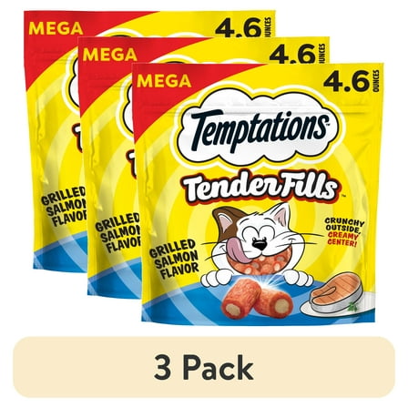 (3 pack) Temptations Tender Fills Grilled Salmon Flavor Crunchy And Soft Adult Treats For Cats, 4.6 Oz Pouch
