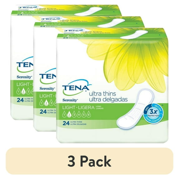 (3 pack) Tena Incontinence Ultra Thin Pads for Women, Light, Long, 24 Count