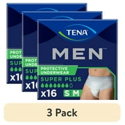 (3 pack) TENA Incontinence/Bladder Control Underwear for Men, Protective, Maximum Plus, Small/Medium, 16 count (Packaging May Vary)