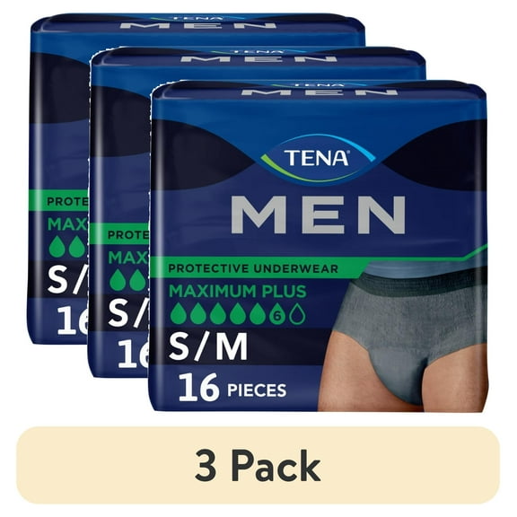 (3 pack) Tena Protective Incontinence Underwear for Men, Small/Medium, 16 Ct