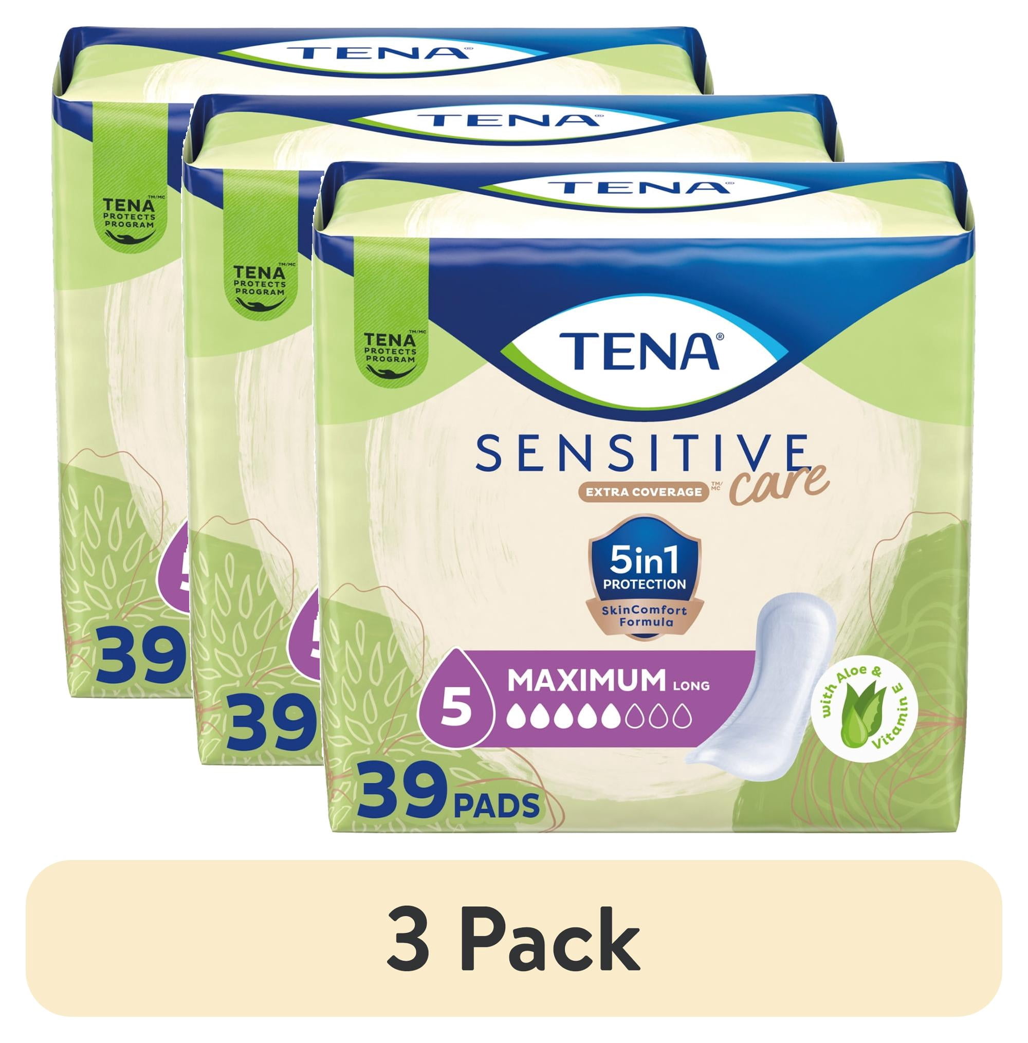(3 pack) Tena Sensitive Care Maximum Absorbency Long Incontinence Pads for Women, 39 Count