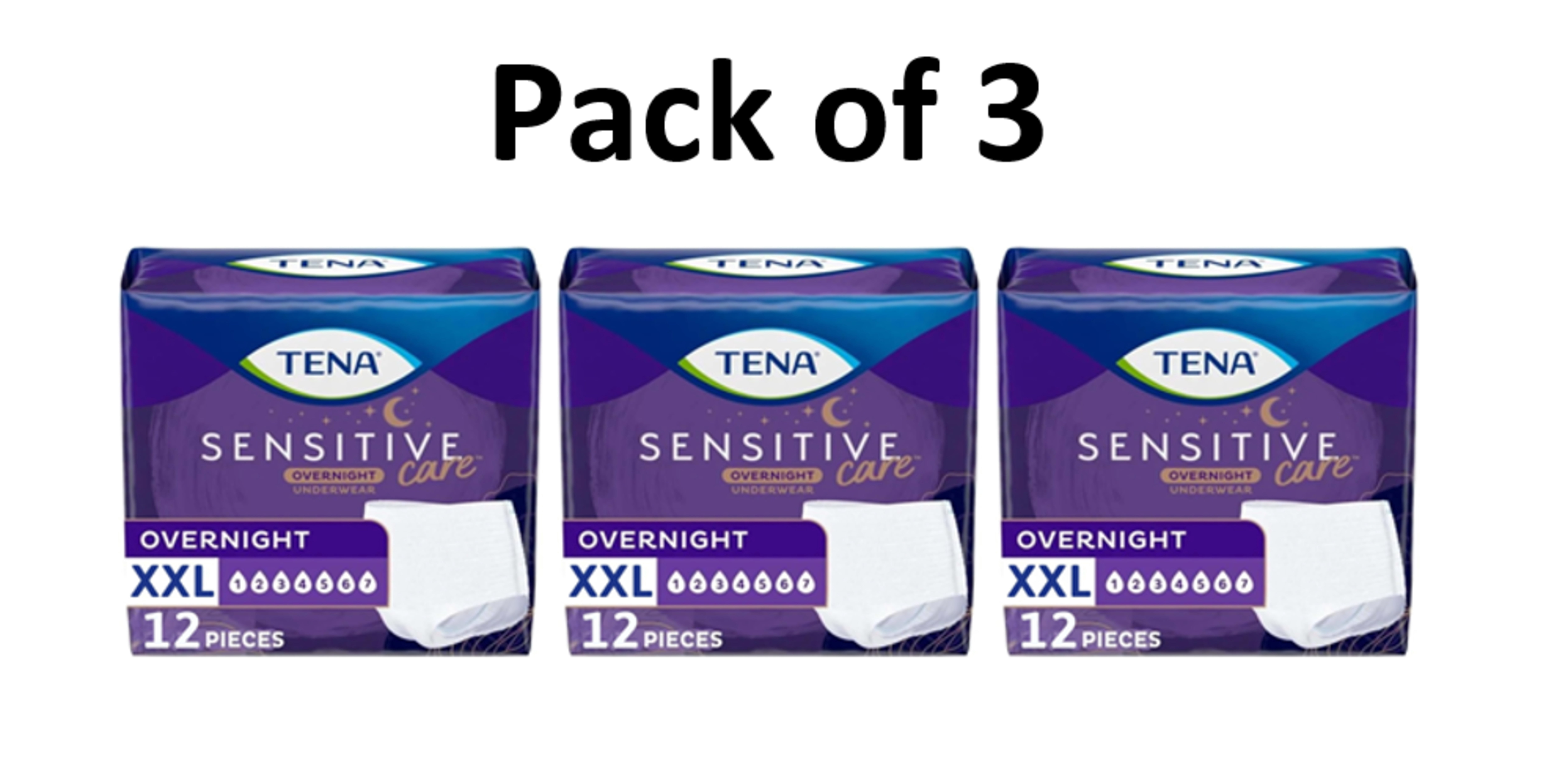 (3 pack) Tena Sensitive Care Overnight Incontinence Underwear for Women XXLarge, 12 Count (New Sizing)