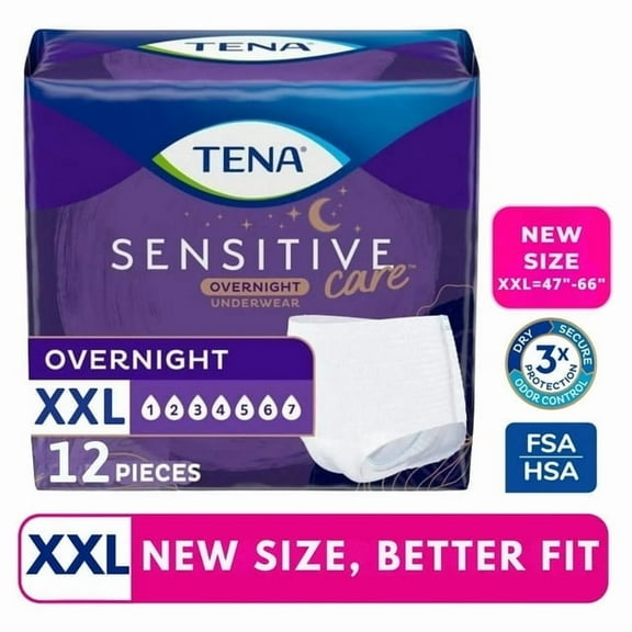 (3 pack) Tena Sensitive Care Overnight Incontinence Underwear for Women XXLarge, 12 Count (New Sizing)