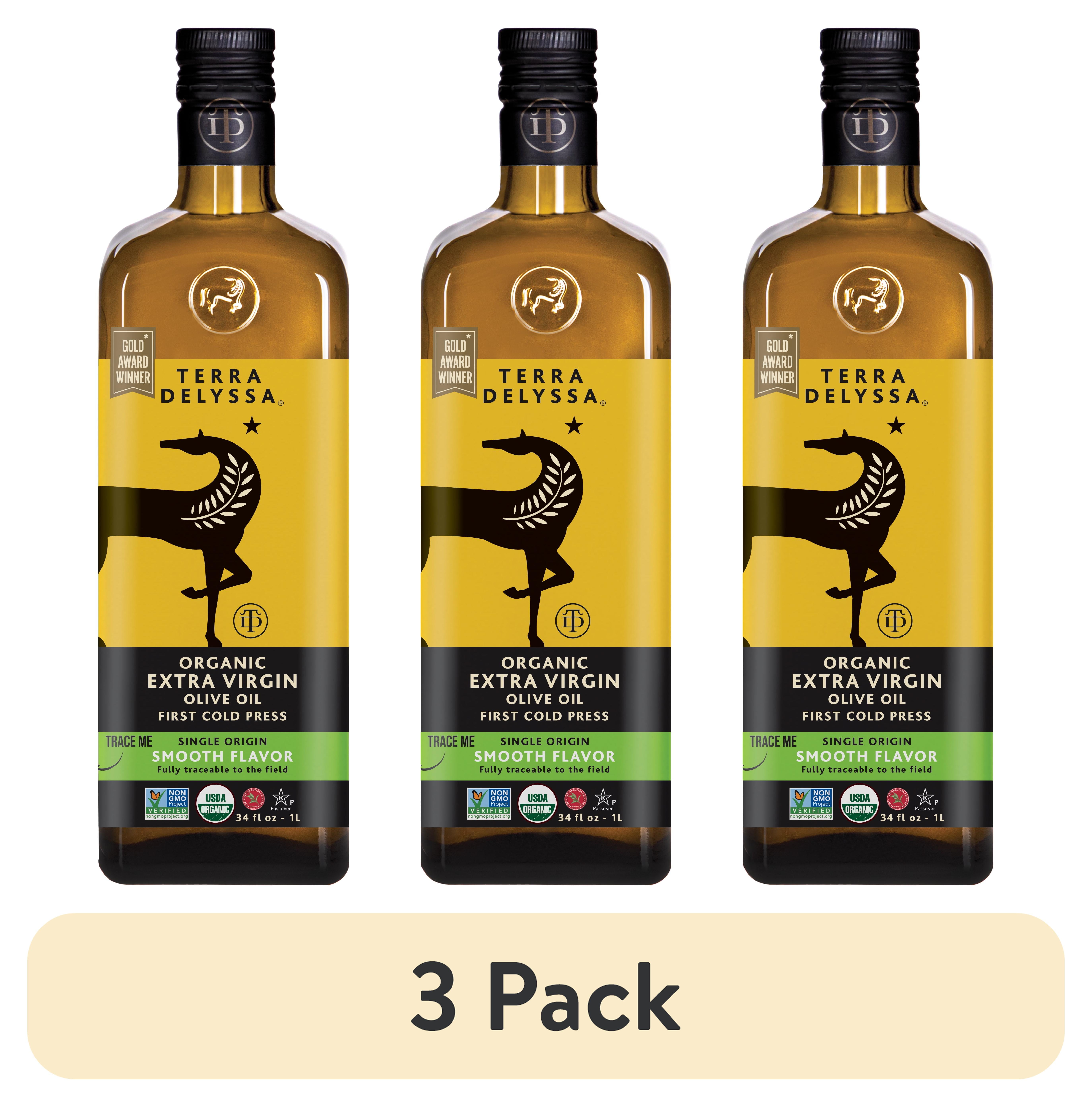 3 pack) Terra Delyssa Organic Extra Virgin Olive Oil, 34 fl. oz
