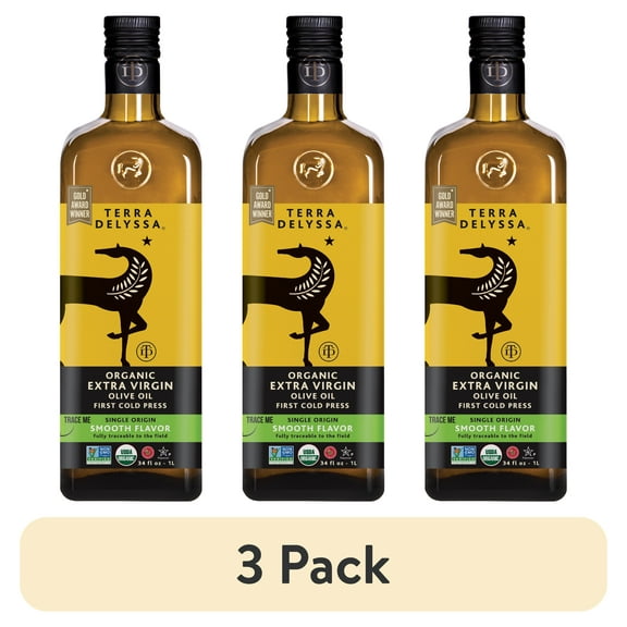 (3 pack) Terra Delyssa Organic Extra Virgin Olive Oil, 34 fl. oz. Glass
