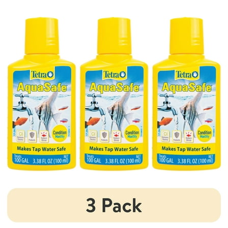 (3 pack) Tetra AquaSafe Aquarium Water Conditioner, Makes Tap Water Safe, 3.3 oz.