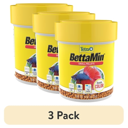 (3 pack) Tetra BettaMin Small Pellets Fish Food, Complete Nutrition Plus Color Boost for Bettas, 1.02 oz.