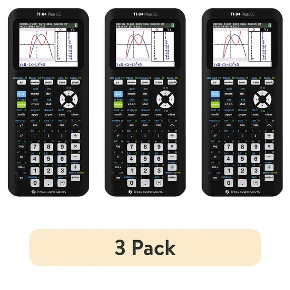 Pre-Owned Texas Instruments TI-84 Plus CE Graphing Calculator, Black, 3-Pack, Rechargeable, High School and College
