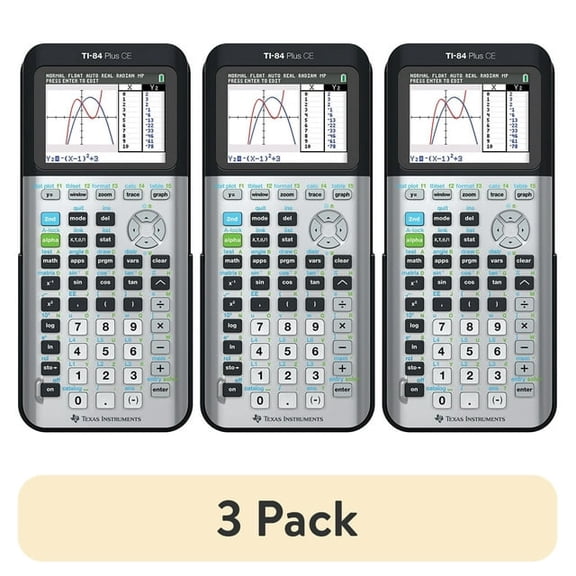 Pre-Owned Texas Instruments TI-84 Plus CE Graphing Calculator, Galaxy Gray, 3-Pack, Rechargeable, High School and College