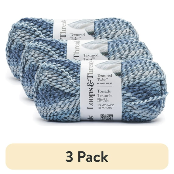 (3 pack) Textured Twist Yarn by Loops & Threads - Yarn for Knitting - Crochet - Weaving - and Arts & Crafts - Blue Yonder - Acrylic Blend - 6 oz