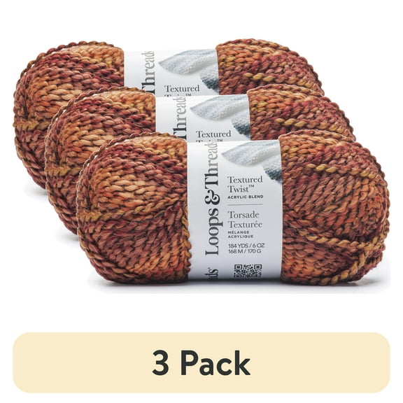 (3 pack) Textured Twist Yarn by Loops & Threads - Yarn for Knitting - Crochet - Weaving - and Arts & Crafts - Burnt Orange - Acrylic Blend - 6 oz