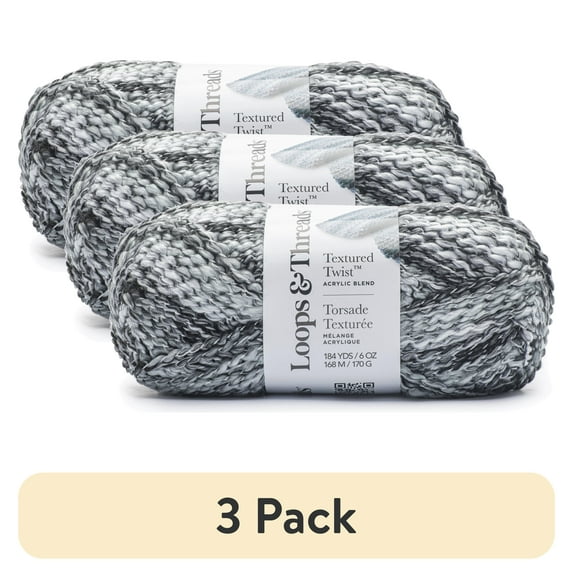 (3 pack) Textured Twist Yarn by Loops & Threads - Yarn for Knitting - Crochet - Weaving - and Arts & Crafts - Charcoal - Acrylic Blend - 6 oz