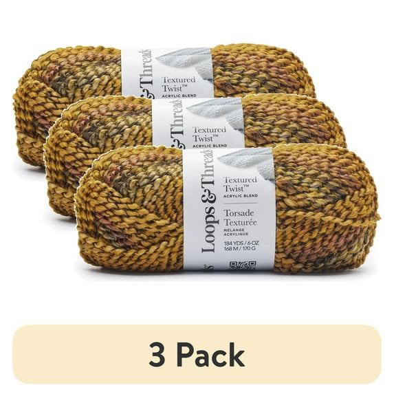 (3 pack) Textured Twist Yarn by Loops & Threads - Yarn for Knitting - Crochet - Weaving - and Arts & Crafts - Glow - Acrylic Blend - 6 oz