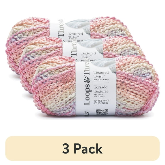 (3 pack) Textured Twist Yarn by Loops & Threads - Yarn for Knitting - Crochet - Weaving - and Arts & Crafts - Multi - Acrylic Blend - 6 oz
