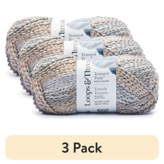 (3 pack) Textured Twist Yarn by Loops & Threads - Yarn for Knitting - Crochet - Weaving - and Arts & Crafts - Multi - Acrylic Blend - 6 oz